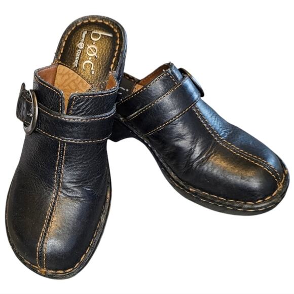 BOC Black Leather Mule Clogs | Size 6 | Buckle Accent | Slip-On | Everyday Style - Picture 1 of 6